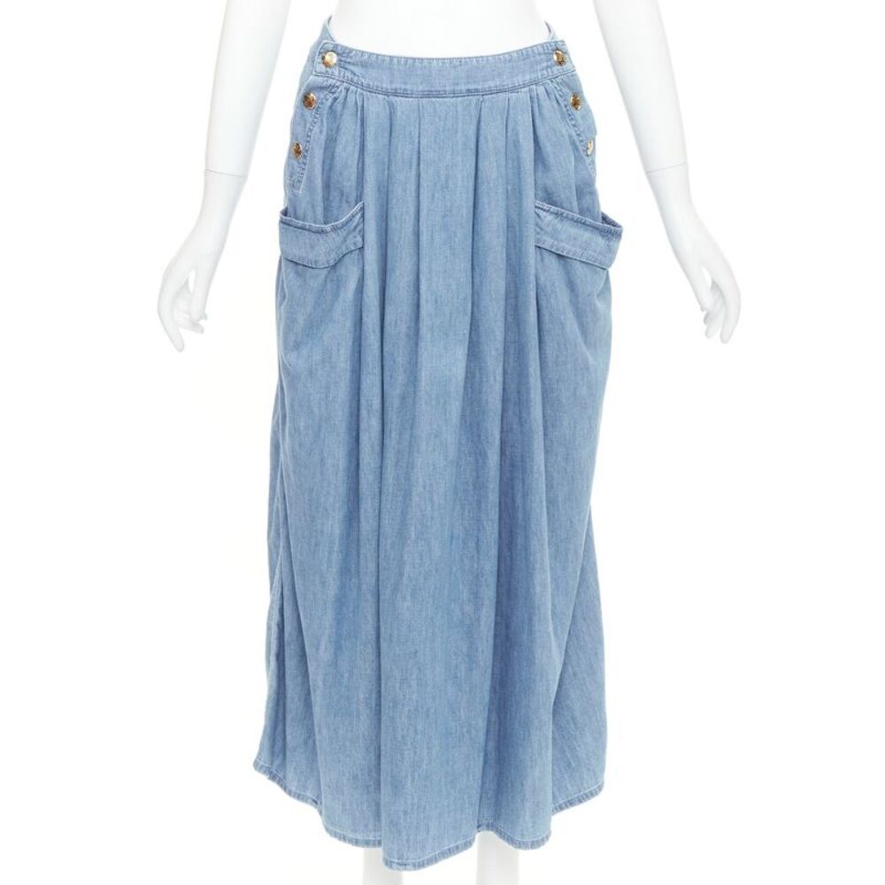 Celine Denim Triomphe Button Skirt